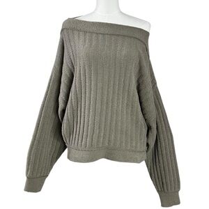 Free People Oversized Chunky Cabin Fever Pullover Sweater Taupe Neutral Medium
